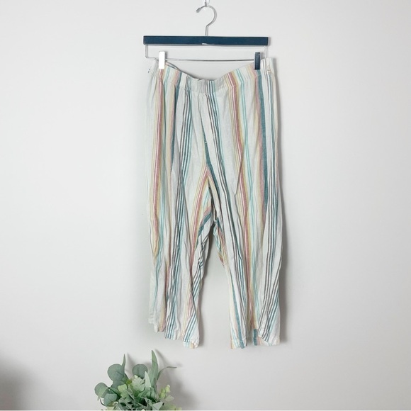 [A New Approach] 100% Linen Multi Colored Cropped Wide Leg Elastic Waist Pants - Picture 1 of 6